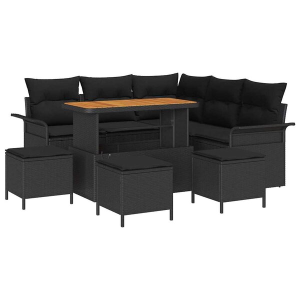 vidaXL Ensemble de canapé de jardin 9 Pièces Noir polyrotin