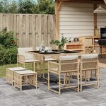 vidaXL Ensemble à manger de jardin et coussins 9 Pièces beige Poly rotin