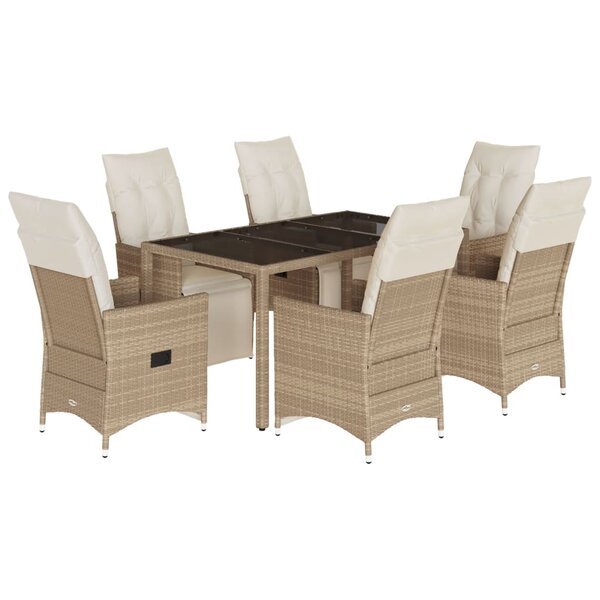 vidaXL Ensemble de bistro de jardin 7 Pièces coussins beige poly rotin