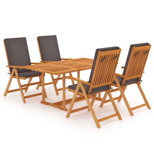 Salon de jardin meuble d'extérieur ensemble de mobilier 5 pièces avec coussins gris bois de teck massif 02_0016383