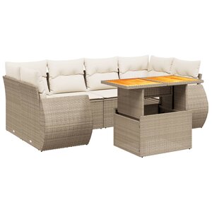 vidaXL Salon de jardin avec coussins 7 Pièces beige résine tressée
