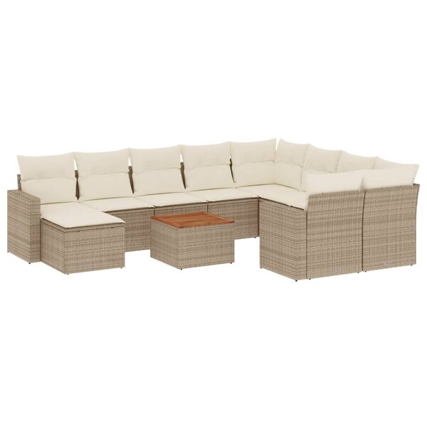 vidaXL Salon de jardin 11 Pièces avec coussins beige résine tressée