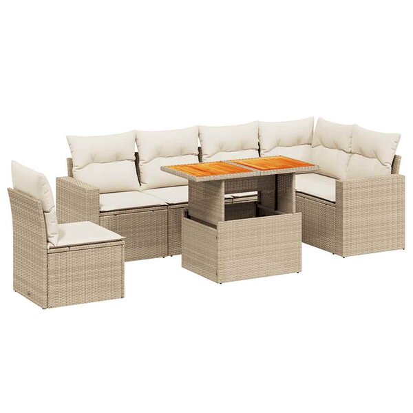 vidaXL Salon de jardin avec coussins 7 Pièces beige résine tressée