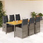 vidaXL Ensemble de bistro de jardin 7 Pièces coussins gris poly rotin