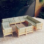 vidaXL Salon de jardin 12 Pièces avec coussins crème Bois de pin massif