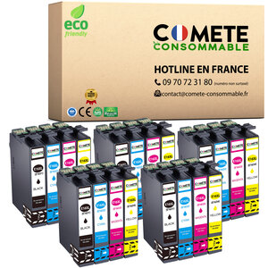 CARTOUCHE d'Encre 16XL - pack de 20 -Compatibles avec EPSON 16 XL Stylo Plume T1631 - pour Cartouche Epson WF 2510 Epson Workforce WF 2630 (5 Noirs 5 Cyan 5 Magenta 5 Jaunes)-COMETE  Marque française