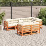 vidaXL Salon de jardin 7 Pièces avec coussins cire marron bois pin massif