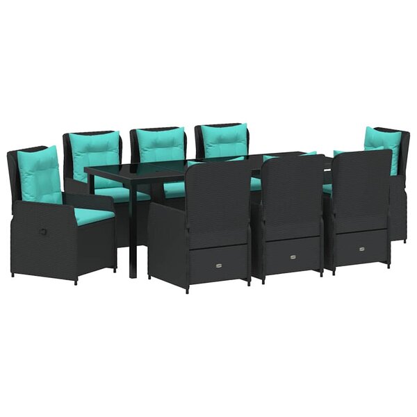 vidaXL Ensemble de salle à manger pour jardin 9 Pièces Noir Poly rotin