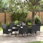 vidaXL Ensemble de Salle à Manger de Jardin de 7 Pièces avec Coussins en Poly Rattan Noir