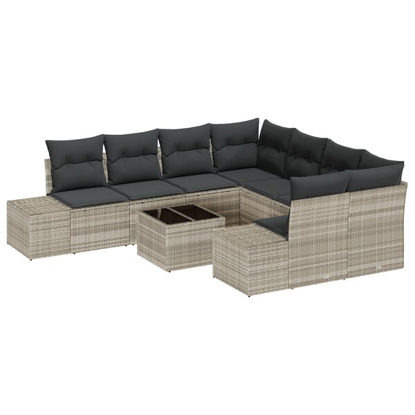 vidaXL Ensemble de jardin 9 pièces avec coussins gris clair en poly rattan