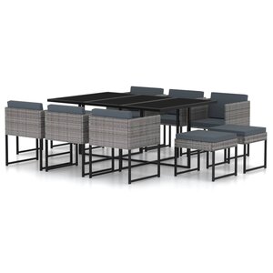 Salon de jardin meuble d'extérieur ensemble de mobilier 11 pièces avec coussins résine tressée gris 02_0015413