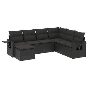vidaXL Salon de jardin 7 Pièces avec coussins noir résine tressée