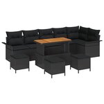 Canapé de Jardin 10 Pièces Avec Coussins Noir Poly Rattan Acacia