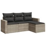 vidaXL Salon de jardin 4 Pièces avec coussins gris clair résine tressée
