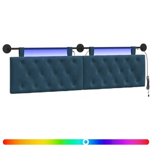 vidaXL Tête de lit suspendue Avec lumière LED Bleu Velours