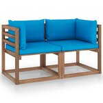 vidaXL Canapé palette de jardin 2 places et coussins bleu clair Pinède