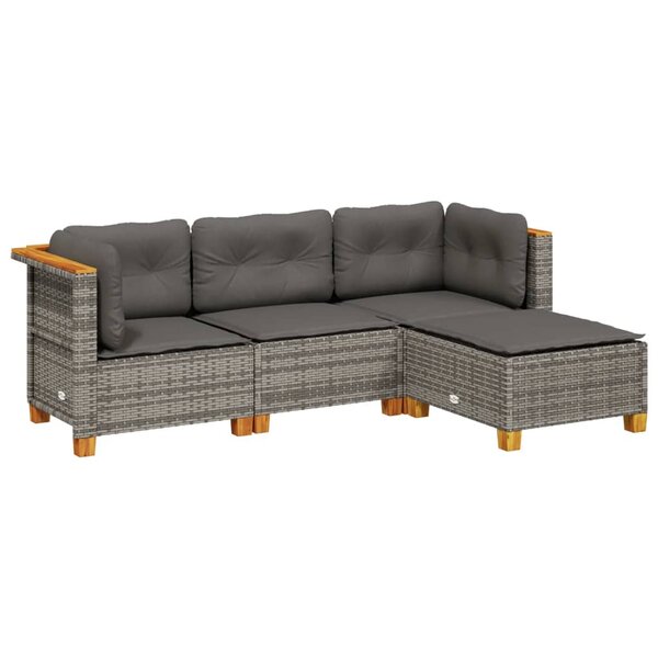 vidaXL Salon de jardin 4 Pièces avec coussins gris résine tressée