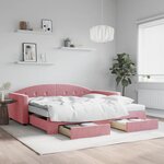vidaXL Lit de jour avec gigogne et tiroirs rose 100x200 cm velours