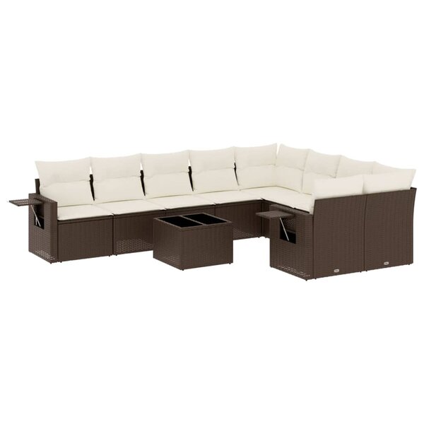vidaXL Salon de jardin 10 Pièces avec coussins marron résine tressée