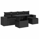 vidaXL Salon de jardin 6 Pièces avec coussins noir résine tressée