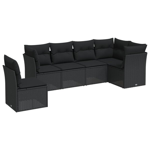 vidaXL Salon de jardin 6 Pièces avec coussins noir résine tressée