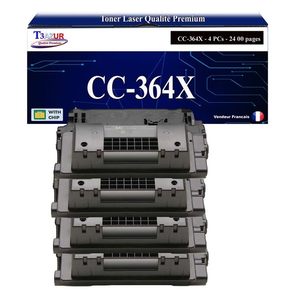 T3AZUR -4x Toners compatibles avec HP CC364X/CE390X (64X/90X) pour HP Laserjet P4015  P4015N  P4015TN  P4015X