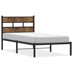 vidaXL Cadre de lit en métal sans matelas chêne fumé 90x190 cm