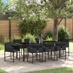 vidaXL Ensemble de dîner de jardin de 9 pièces avec coussins en rattan poly noir