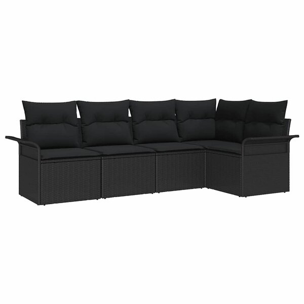 vidaXL Ensemble de canapé de jardin avec coussin 5 Pièces Noir polyrotin