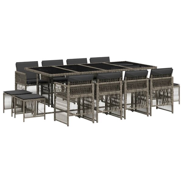 vidaXL Ensemble à manger de jardin coussins 13 Pièces gris résine tressée