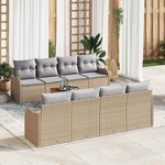 vidaXL Ensemble de canapé de jardin 9 Pièces Beige Poly rotin