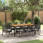 vidaXL Ensemble de salle à manger de jardin 9 pièces avec coussins en poly rattan noir