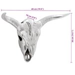 vidaXL Crâne de taureau Argent 49 x 10 x 36 cm Aluminium