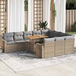 vidaXL Salon de jardin 11 Pièces avec coussins beige résine tressée