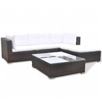 vidaXL Salon de jardin 5 Pièces avec coussins résine tressée marron