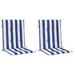 vidaXL Coussins de chaise à dossier bas lot de 2 rayures bleu et blanc