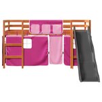 vidaXL Lit mezzanine enfants et rideaux rose 90x190cm bois pin massif