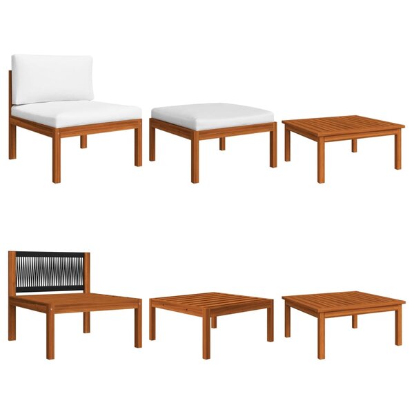 vidaXL Salon de jardin 3 pièces avec coussins en bois d'acacia et corde