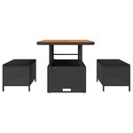 Ensemble de salle à manger de jardin 3 pièces avec coussins en poly rotin noir et acacia
