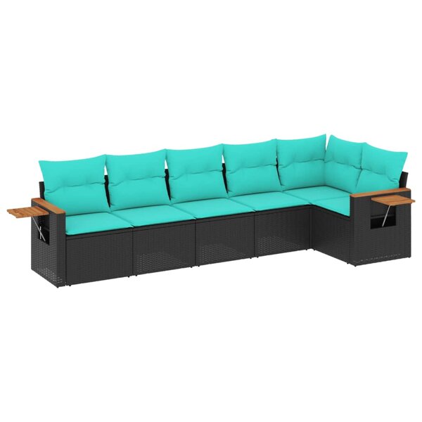 vidaXL Salon de jardin 6 Pièces avec coussins noir résine tressée