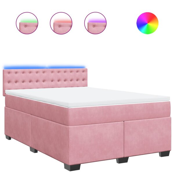 vidaXL Sommier à lattes de lit avec matelas Rose 140x190 cm Velours
