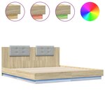 vidaXL Cadre de lit tête de lit et lumières LED chêne sonoma 200x200cm