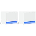 vidaXL Tables de chevet murales avec lumières LED 2 Pièces blanc