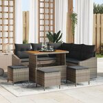 vidaXL Ensemble de canapé de jardin avec coussin 9 Pièces Gris Poly rotin