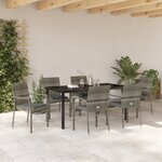 vidaXL Ensemble de repas de jardin 7 pièces avec coussins gris en poly rattan