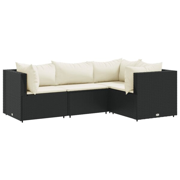 vidaXL Salon de jardin 4 Pièces avec coussins Noir Résine tressée