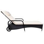 vidaXL Chaise longue avec coussin et roues Résine tressée Noir
