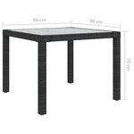 vidaXL Table de jardin 90x90x75 cm Verre trempé et résine tressée Noir