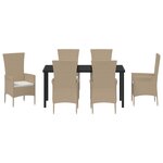 Ensemble de salle à manger de jardin de 7 pièces avec coussins beige poly rotin
