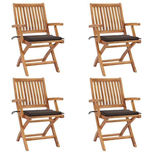 vidaXL Chaises pliables de jardin avec coussins lot de 4 Teck solide